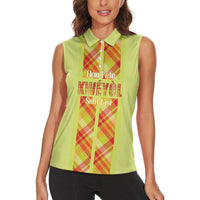 Personalized Bon Fete Kweyol Sent Lisi Women Sleeveless Polo Shirt Saint Lucia Creole Day Madras Motifs Yellow