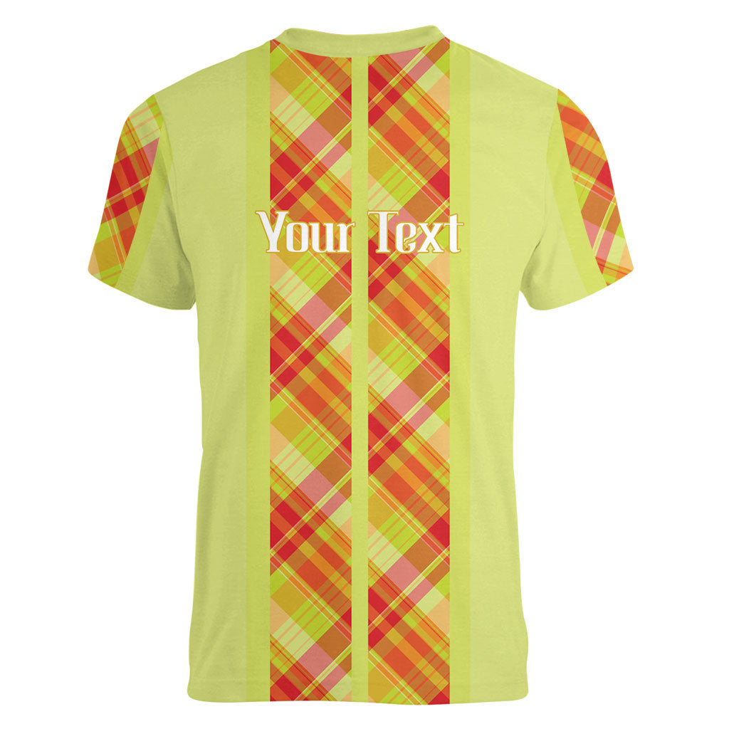 Personalized Bon Fete Kweyol Sent Lisi Women V-Neck T-Shirt Saint Lucia Creole Day Madras Motifs Yellow