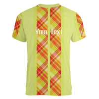 Personalized Bon Fete Kweyol Sent Lisi Women V-Neck T-Shirt Saint Lucia Creole Day Madras Motifs Yellow