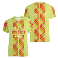 Personalized Bon Fete Kweyol Sent Lisi Women V-Neck T-Shirt Saint Lucia Creole Day Madras Motifs Yellow