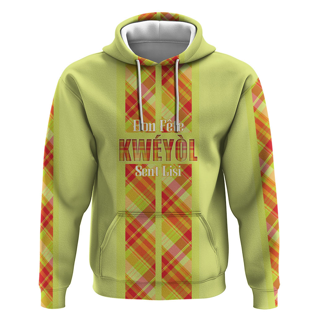 Personalized Bon Fete Kweyol Sent Lisi Zip Hoodie Saint Lucia Creole Day Madras Motifs Yellow