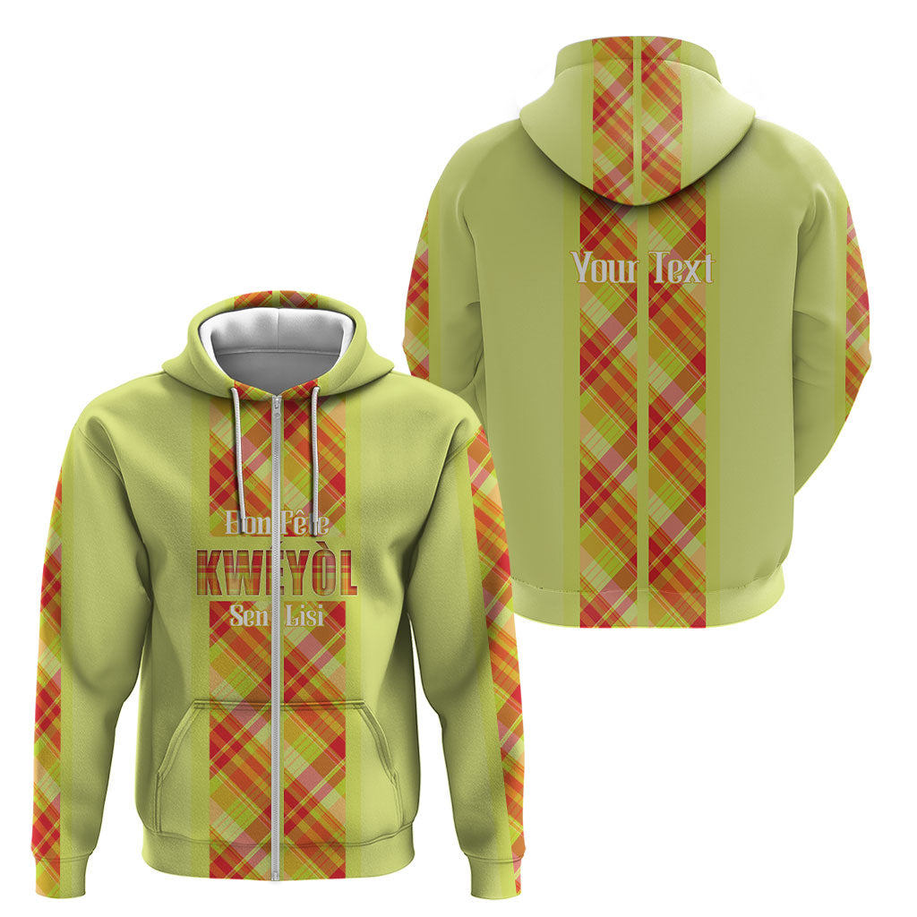 Personalized Bon Fete Kweyol Sent Lisi Zip Hoodie Saint Lucia Creole Day Madras Motifs Yellow