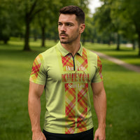 Personalized Bon Fete Kweyol Sent Lisi Zipper Polo Shirt Saint Lucia Creole Day Madras Motifs Yellow
