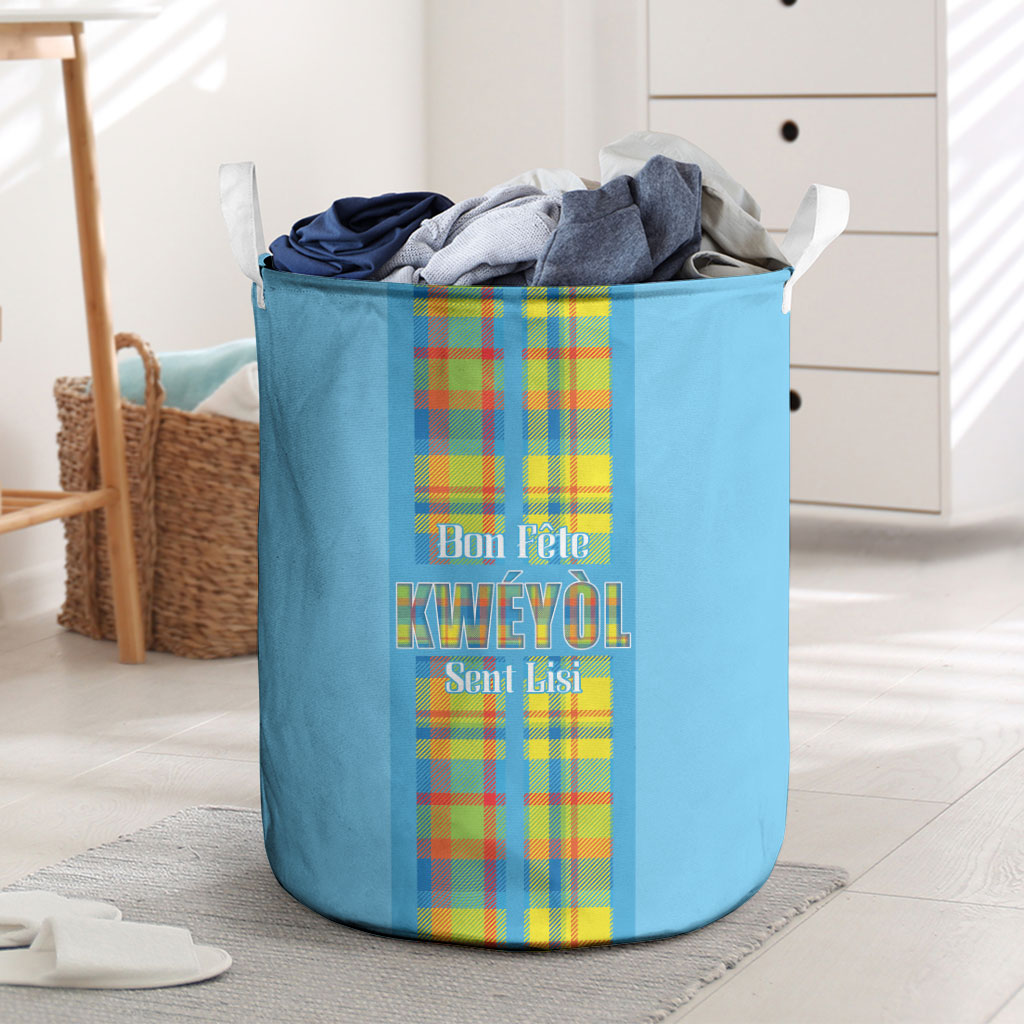 Bon Fete Kweyol Sent Lisi Laundry Basket Saint Lucia Creole Day Madras Motifs Blue