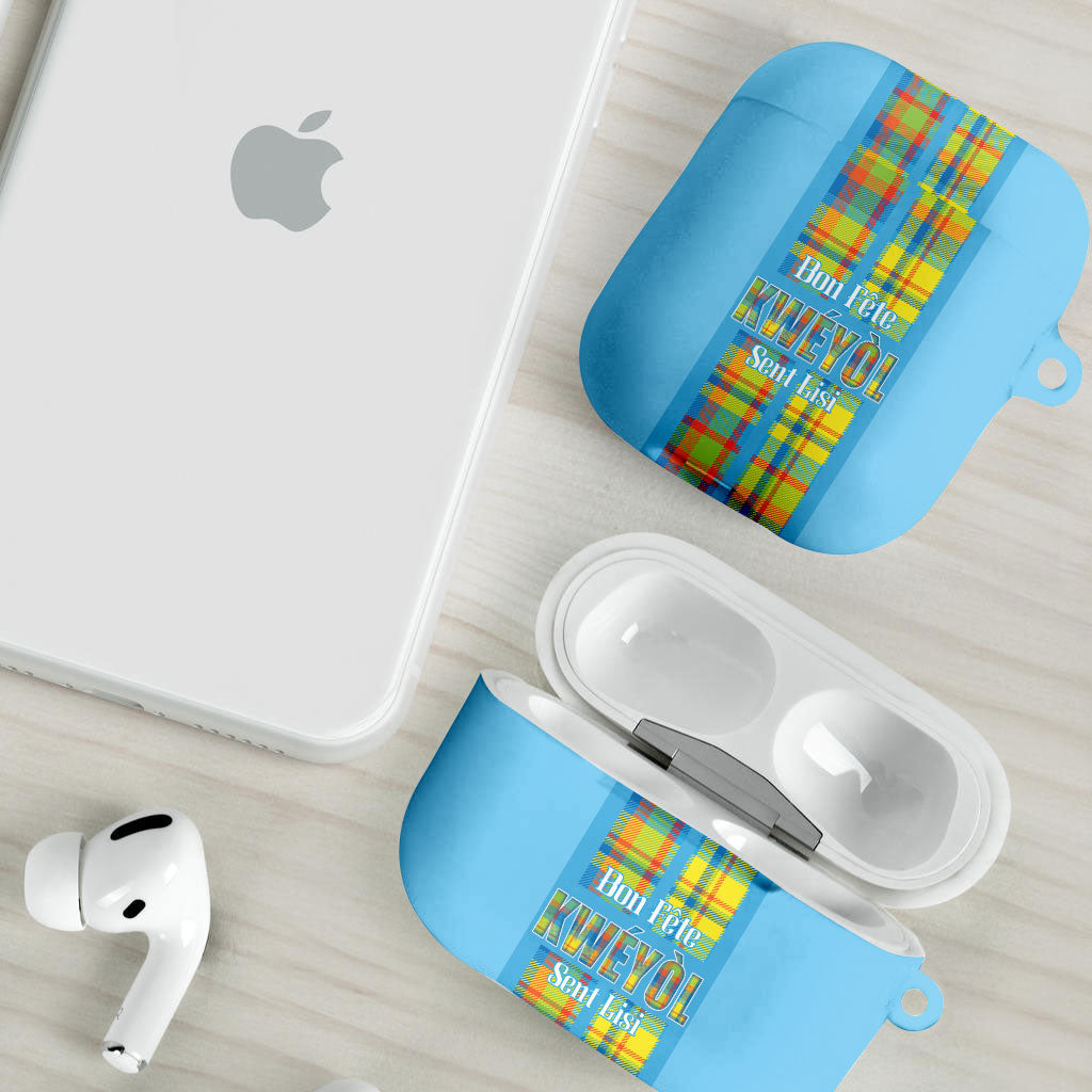 Bon Fete Kweyol Sent Lisi AirPods Case Saint Lucia Creole Day Madras Motifs Blue
