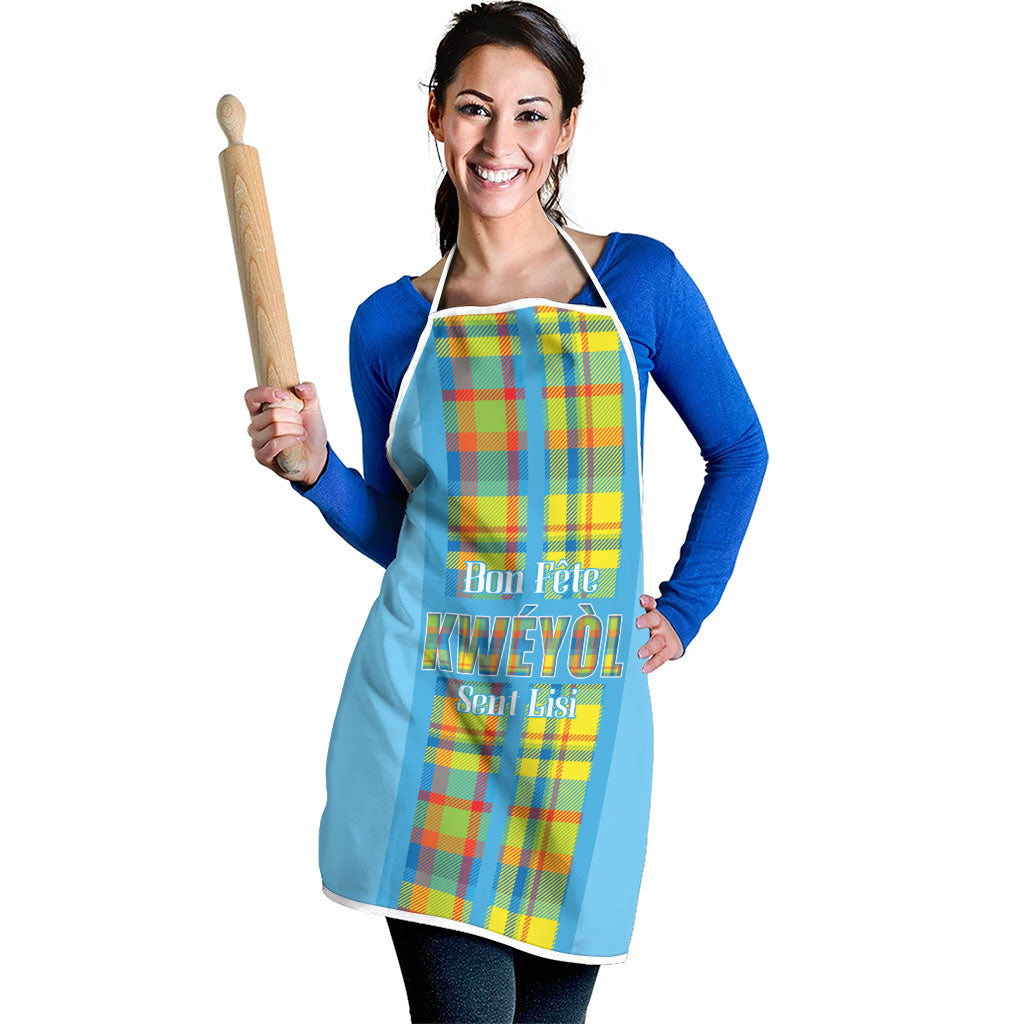 Bon Fete Kweyol Sent Lisi Apron Saint Lucia Creole Day Madras Motifs Blue