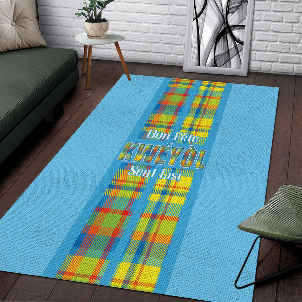 Bon Fete Kweyol Sent Lisi Area Rug Saint Lucia Creole Day Madras Motifs Blue