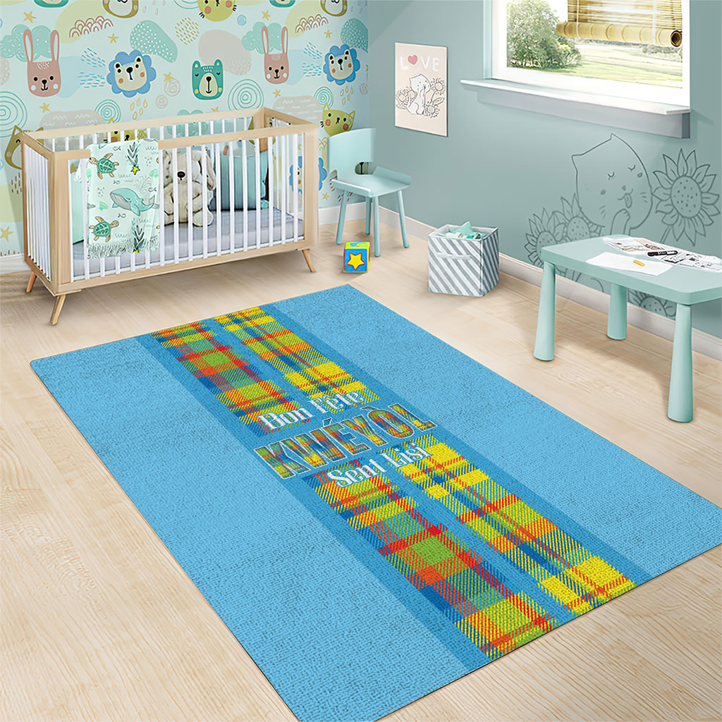 Bon Fete Kweyol Sent Lisi Area Rug Saint Lucia Creole Day Madras Motifs Blue