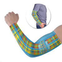 Personalized Bon Fete Kweyol Sent Lisi Arm Sleeves Saint Lucia Creole Day Madras Motifs Blue