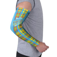 Personalized Bon Fete Kweyol Sent Lisi Arm Sleeves Saint Lucia Creole Day Madras Motifs Blue