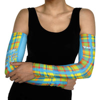 Personalized Bon Fete Kweyol Sent Lisi Arm Sleeves Saint Lucia Creole Day Madras Motifs Blue