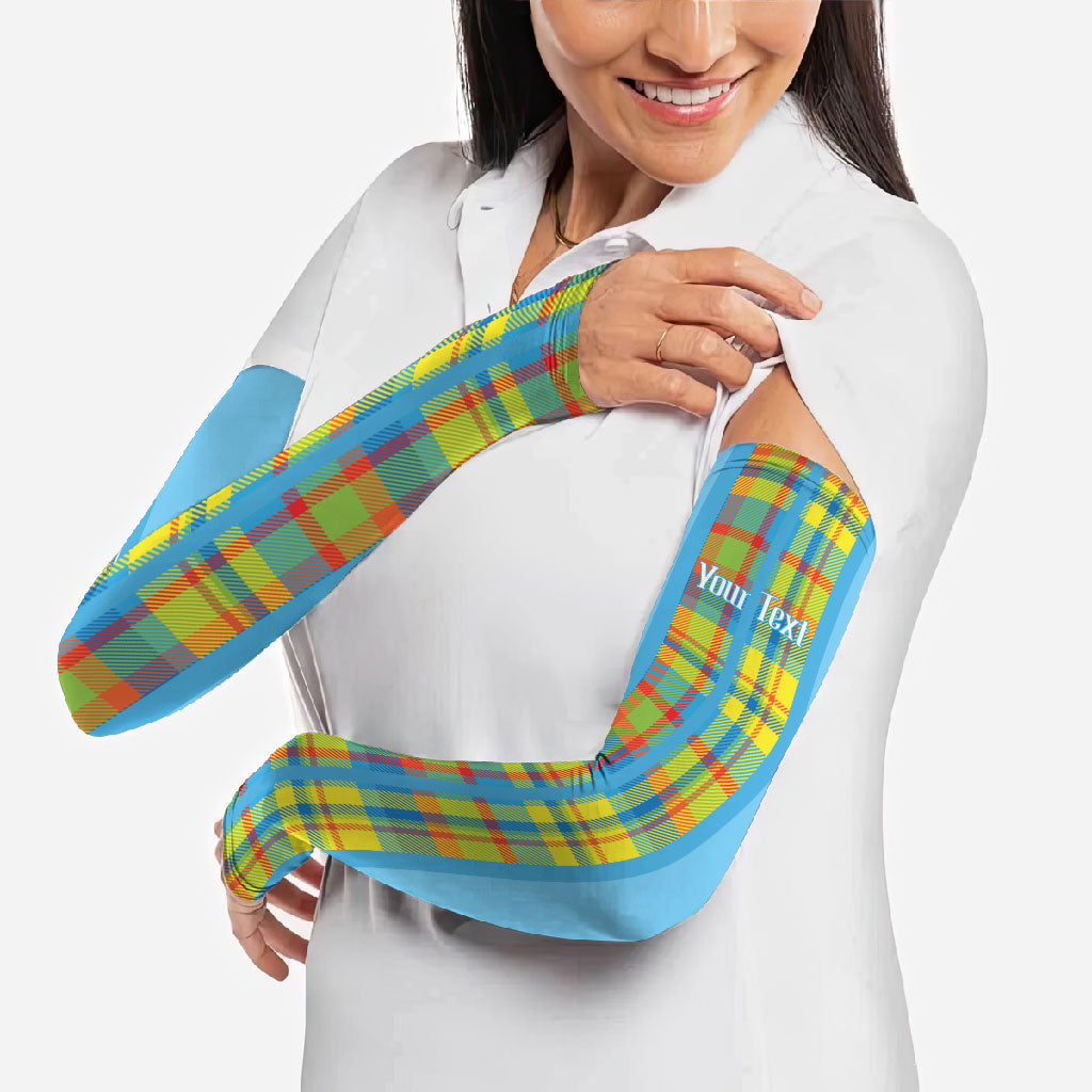 Personalized Bon Fete Kweyol Sent Lisi Arm Sleeves Saint Lucia Creole Day Madras Motifs Blue