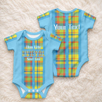 Personalized Bon Fete Kweyol Sent Lisi Baby Onesie Saint Lucia Creole Day Madras Motifs Blue
