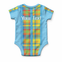 Personalized Bon Fete Kweyol Sent Lisi Baby Onesie Saint Lucia Creole Day Madras Motifs Blue