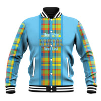 Personalized Bon Fete Kweyol Sent Lisi Baseball Jacket Saint Lucia Creole Day Madras Motifs Blue