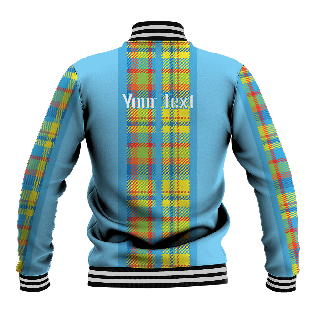 Personalized Bon Fete Kweyol Sent Lisi Baseball Jacket Saint Lucia Creole Day Madras Motifs Blue
