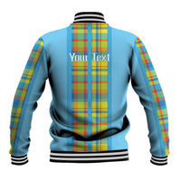 Personalized Bon Fete Kweyol Sent Lisi Baseball Jacket Saint Lucia Creole Day Madras Motifs Blue
