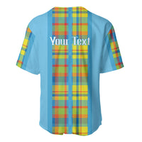 Personalized Bon Fete Kweyol Sent Lisi Baseball Jersey Saint Lucia Creole Day Madras Motifs Blue