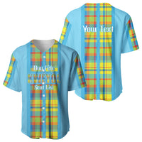 Personalized Bon Fete Kweyol Sent Lisi Baseball Jersey Saint Lucia Creole Day Madras Motifs Blue