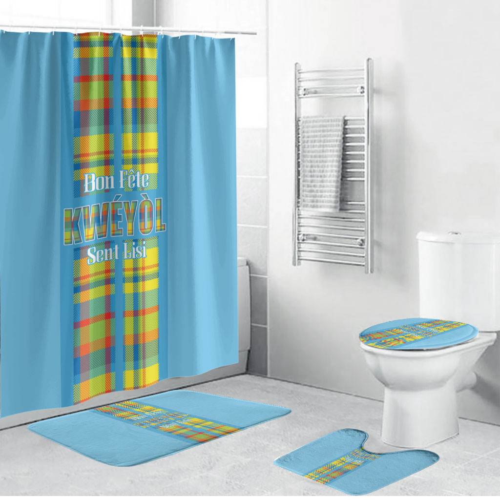 Bon Fete Kweyol Sent Lisi Bathroom Set Saint Lucia Creole Day Madras Motifs Blue
