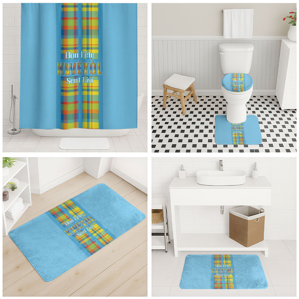 Bon Fete Kweyol Sent Lisi Bathroom Set Saint Lucia Creole Day Madras Motifs Blue