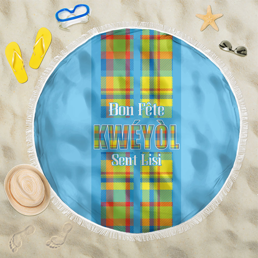 Bon Fete Kweyol Sent Lisi Beach Blanket Saint Lucia Creole Day Madras Motifs Blue
