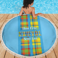 Bon Fete Kweyol Sent Lisi Beach Blanket Saint Lucia Creole Day Madras Motifs Blue
