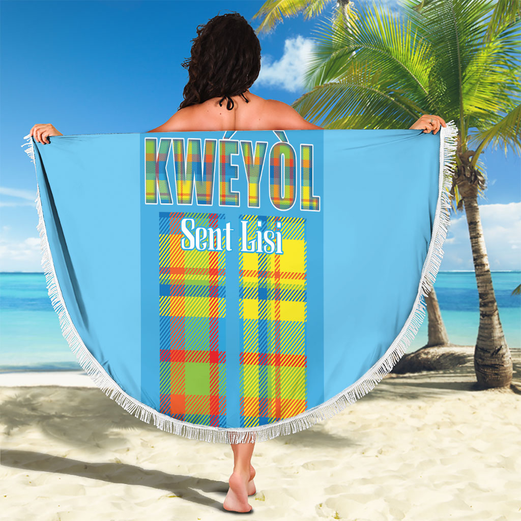 Bon Fete Kweyol Sent Lisi Beach Blanket Saint Lucia Creole Day Madras Motifs Blue