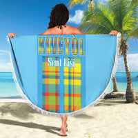 Bon Fete Kweyol Sent Lisi Beach Blanket Saint Lucia Creole Day Madras Motifs Blue