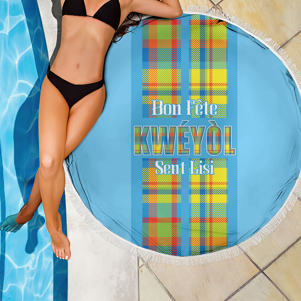 Bon Fete Kweyol Sent Lisi Beach Blanket Saint Lucia Creole Day Madras Motifs Blue