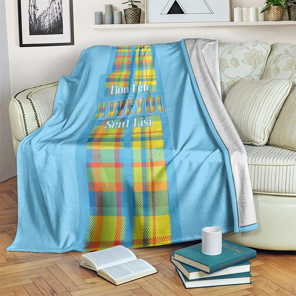 Bon Fete Kweyol Sent Lisi Blanket Saint Lucia Creole Day Madras Motifs Blue