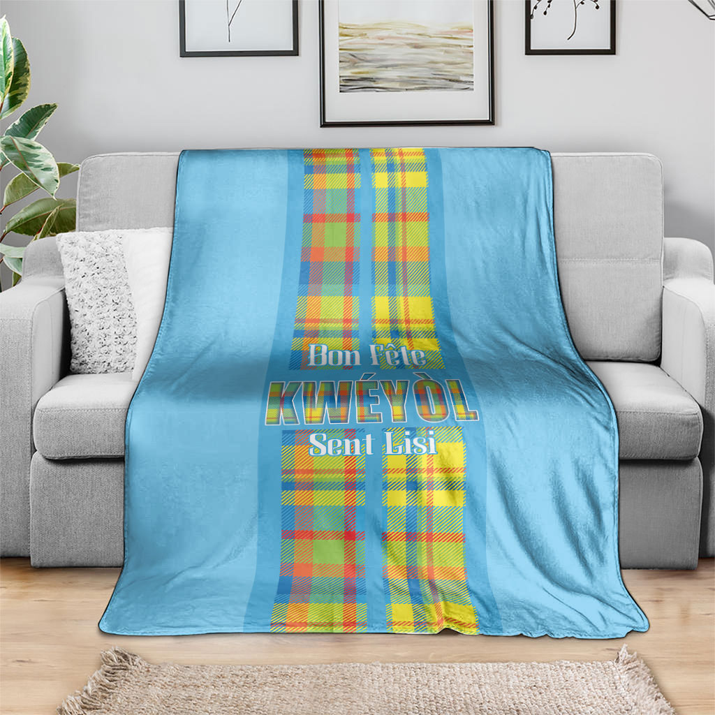 Bon Fete Kweyol Sent Lisi Blanket Saint Lucia Creole Day Madras Motifs Blue