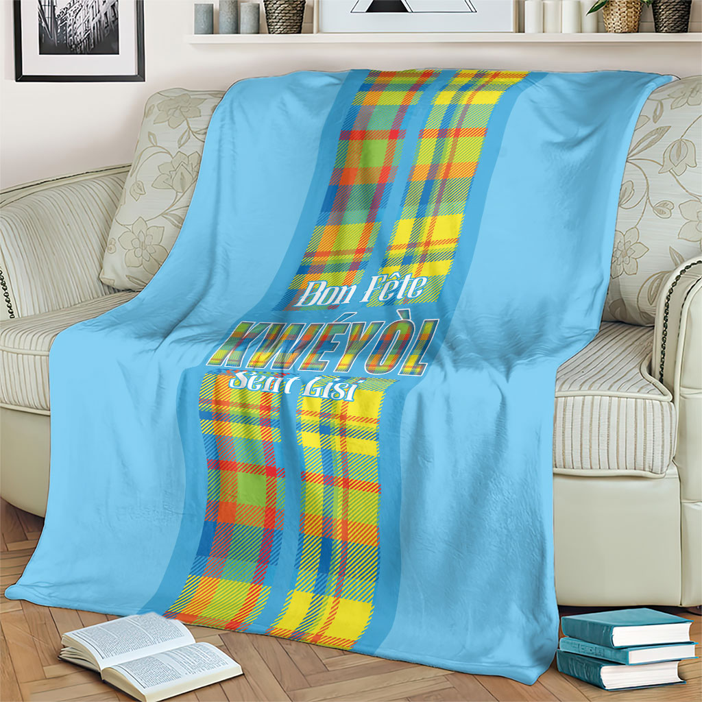Bon Fete Kweyol Sent Lisi Blanket Saint Lucia Creole Day Madras Motifs Blue