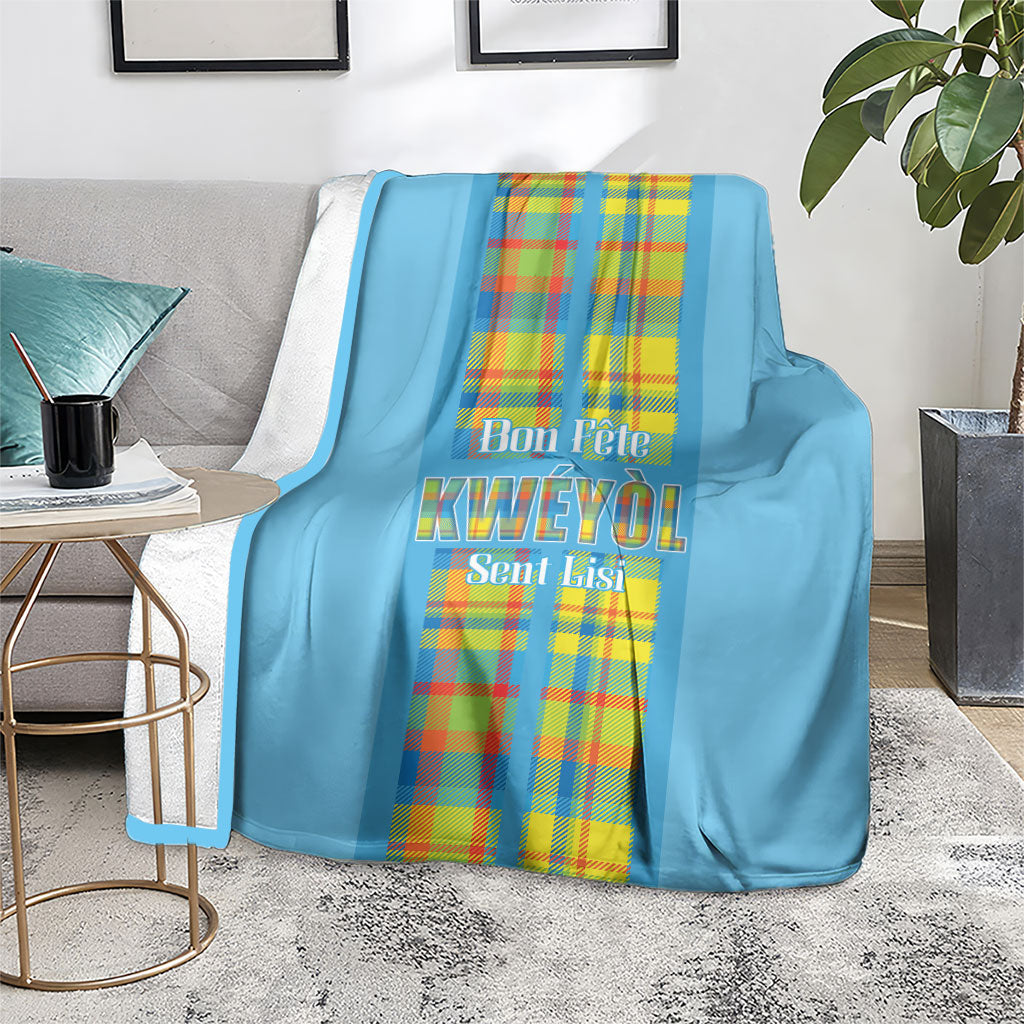 Bon Fete Kweyol Sent Lisi Blanket Saint Lucia Creole Day Madras Motifs Blue