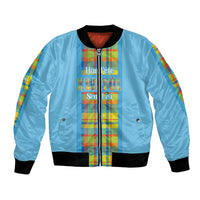 Personalized Bon Fete Kweyol Sent Lisi Bomber Jacket Saint Lucia Creole Day Madras Motifs Blue