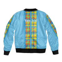 Personalized Bon Fete Kweyol Sent Lisi Bomber Jacket Saint Lucia Creole Day Madras Motifs Blue