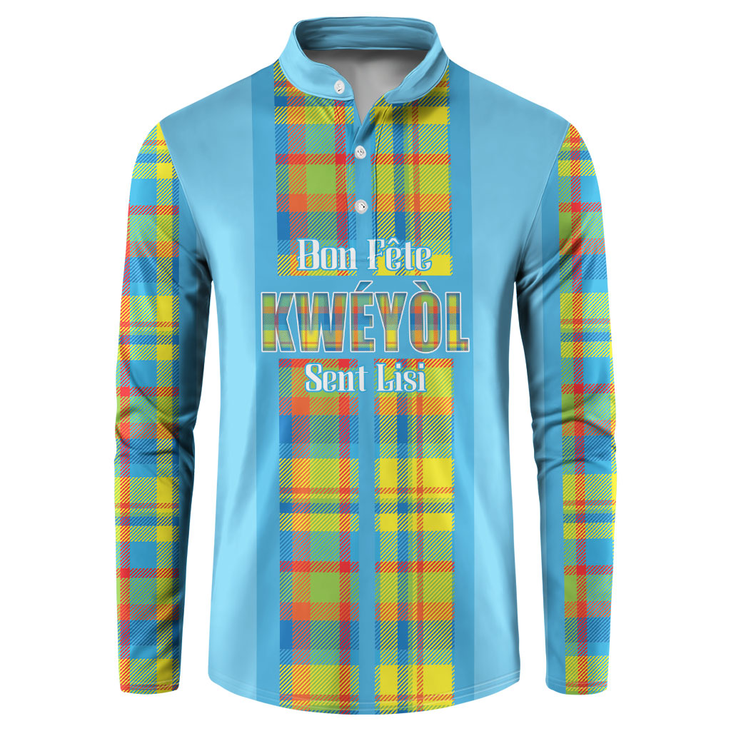 Personalized Bon Fete Kweyol Sent Lisi Button Sweatshirt Saint Lucia Creole Day Madras Motifs Blue