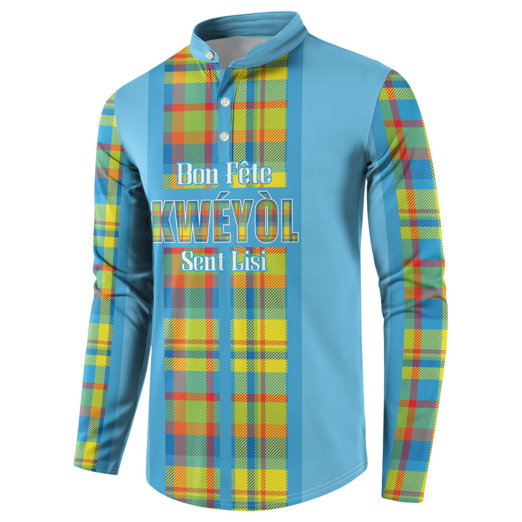 Personalized Bon Fete Kweyol Sent Lisi Button Sweatshirt Saint Lucia Creole Day Madras Motifs Blue