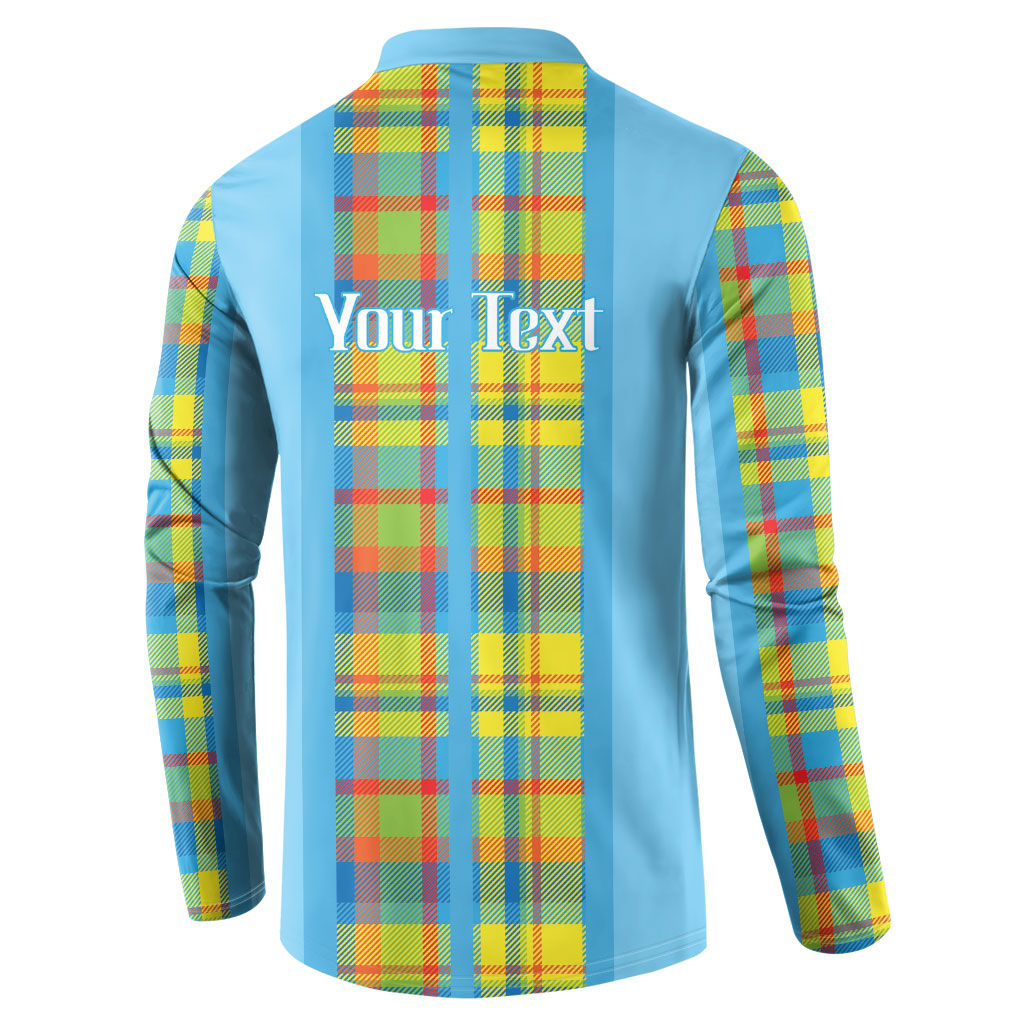 Personalized Bon Fete Kweyol Sent Lisi Button Sweatshirt Saint Lucia Creole Day Madras Motifs Blue