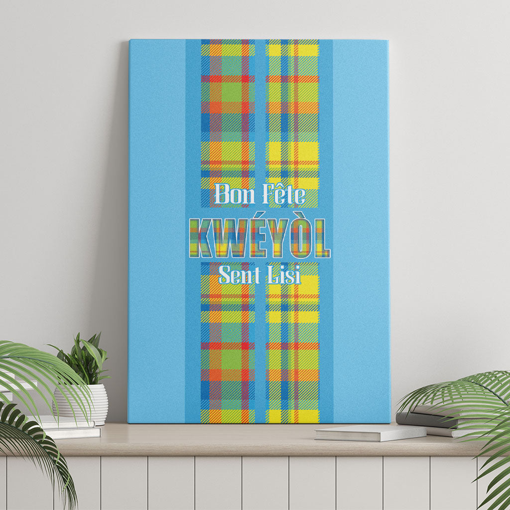 Bon Fete Kweyol Sent Lisi Canvas Wall Art Saint Lucia Creole Day Madras Motifs Blue