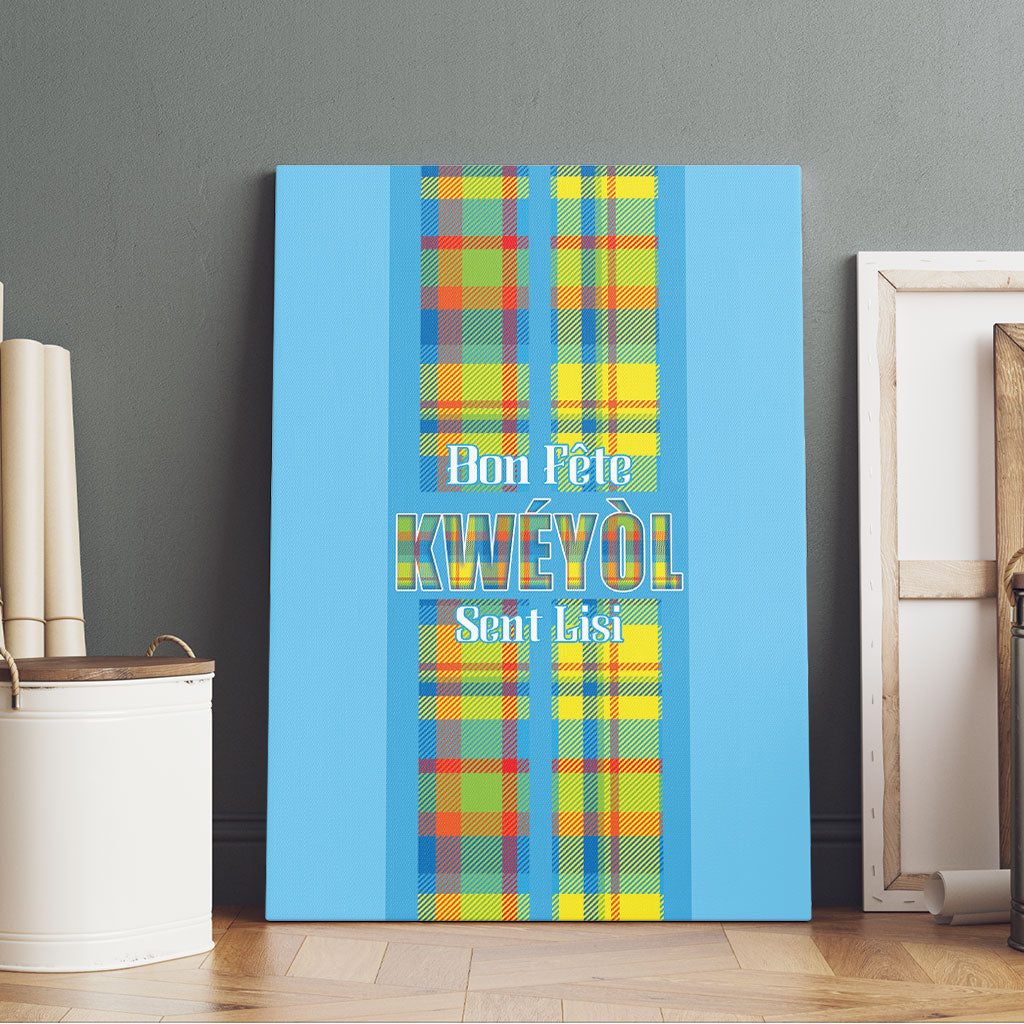 Bon Fete Kweyol Sent Lisi Canvas Wall Art Saint Lucia Creole Day Madras Motifs Blue