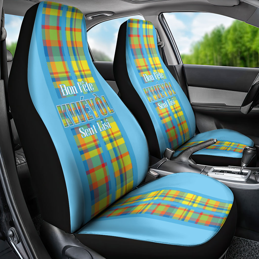 Bon Fete Kweyol Sent Lisi Car Seat Cover Saint Lucia Creole Day Madras Motifs Blue