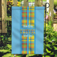 Bon Fete Kweyol Sent Lisi Garden Flag Saint Lucia Creole Day Madras Motifs Blue
