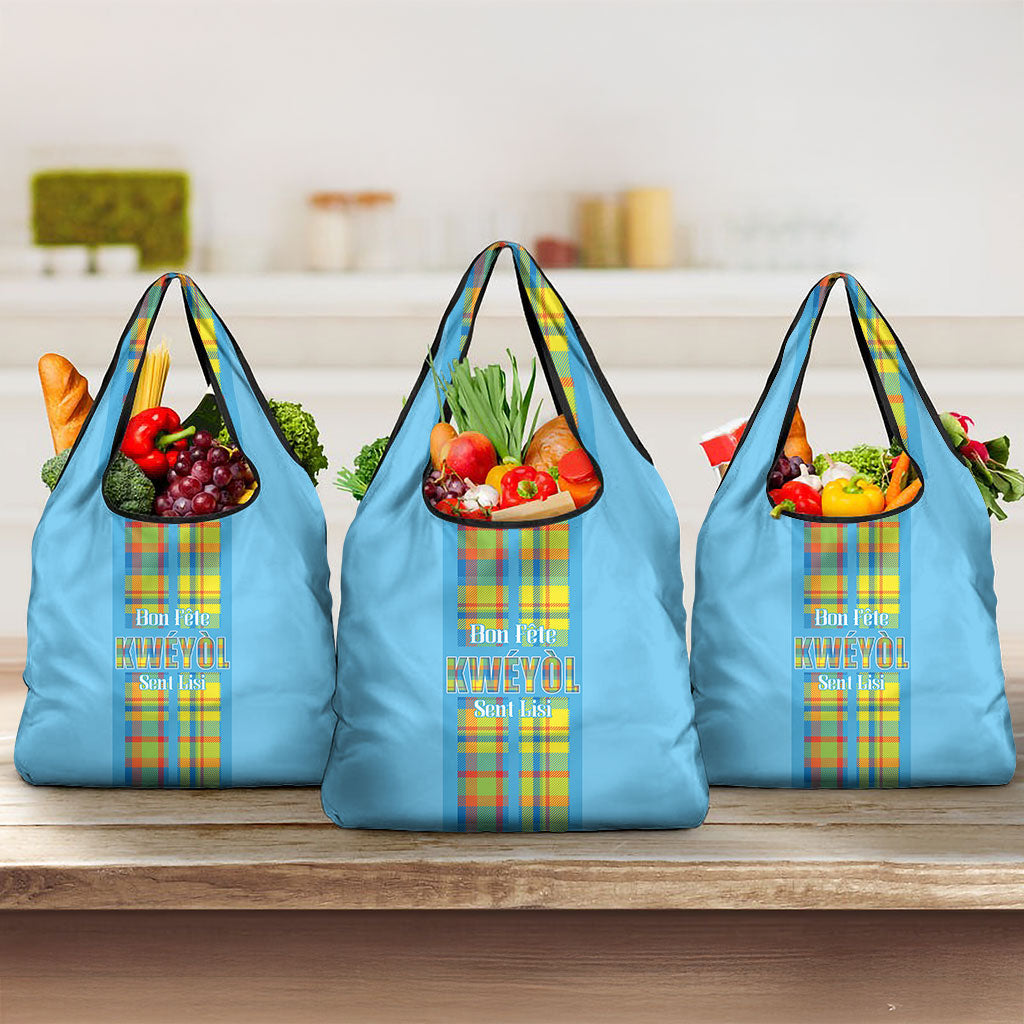 Bon Fete Kweyol Sent Lisi Grocery Bag Saint Lucia Creole Day Madras Motifs Blue