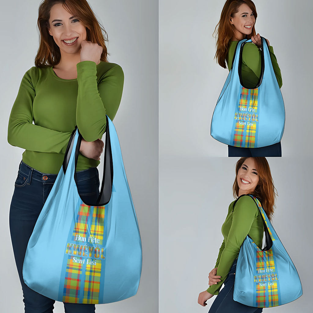 Bon Fete Kweyol Sent Lisi Grocery Bag Saint Lucia Creole Day Madras Motifs Blue