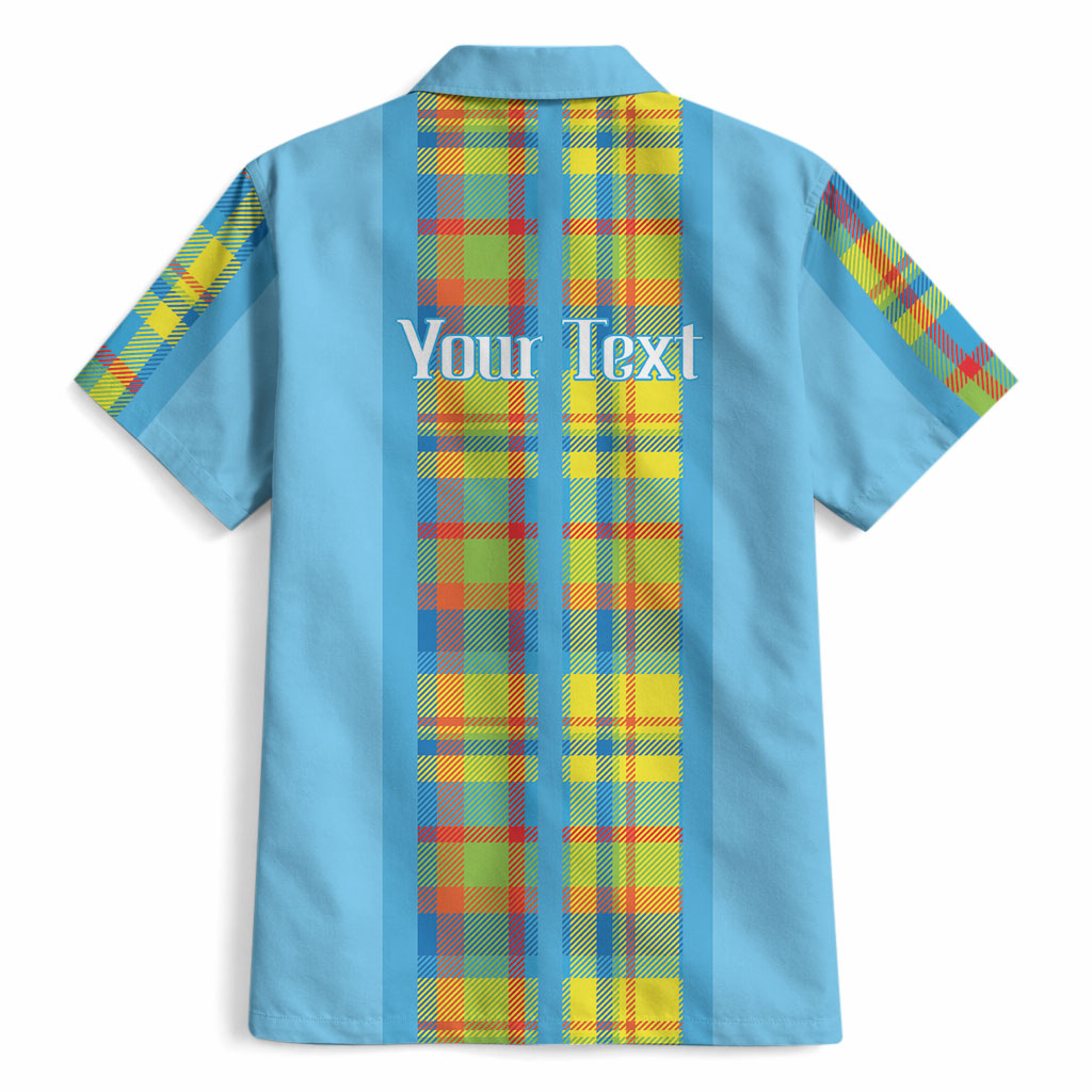 Personalized Bon Fete Kweyol Sent Lisi Hawaiian Shirt Saint Lucia Creole Day Madras Motifs Blue
