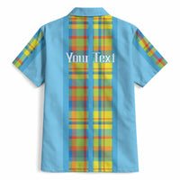 Personalized Bon Fete Kweyol Sent Lisi Hawaiian Shirt Saint Lucia Creole Day Madras Motifs Blue