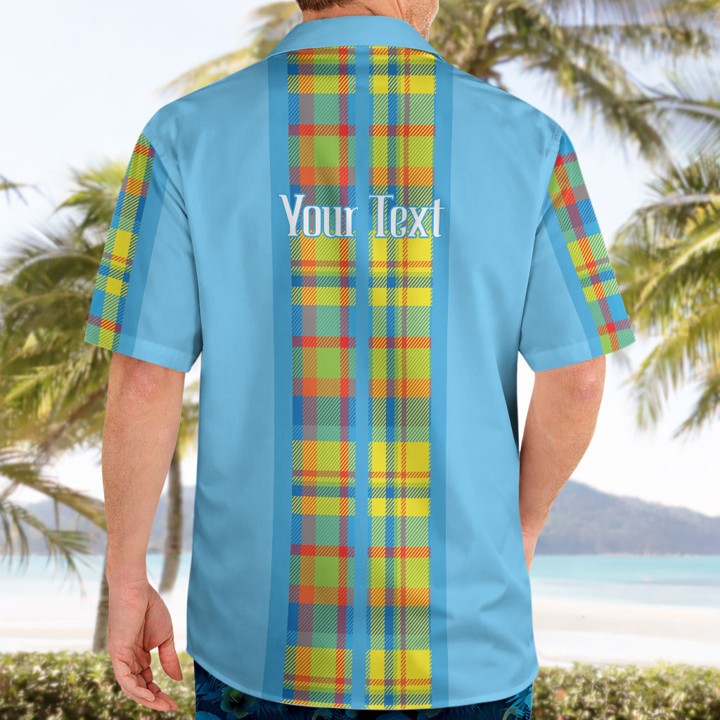 Personalized Bon Fete Kweyol Sent Lisi Hawaiian Shirt Saint Lucia Creole Day Madras Motifs Blue