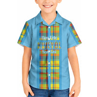 Personalized Bon Fete Kweyol Sent Lisi Hawaiian Shirt Saint Lucia Creole Day Madras Motifs Blue