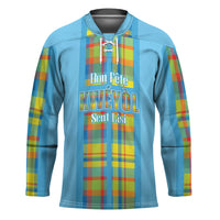 Personalized Bon Fete Kweyol Sent Lisi Hockey Jersey Saint Lucia Creole Day Madras Motifs Blue